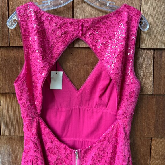 NWT BCBGMAXAZRIA Katarina Lace Sequin Pink V-neck Open Back Dress in Women's 12 - Picture 5 of 12